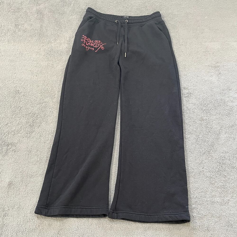 Ed Hardy Black Skull Fleece Sweatpants Wide Leg Graphic Pants Women's Size M